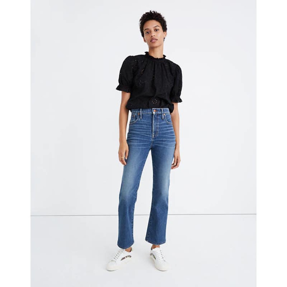 Madewell Slim Demi-Boot Jeans in Sundale Wash High Rise Blue Raw Hem 24